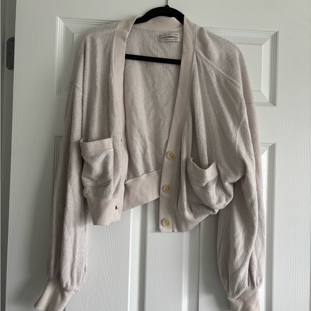 Urban Outfitters Pale Blush Cropped Knit Cardigan